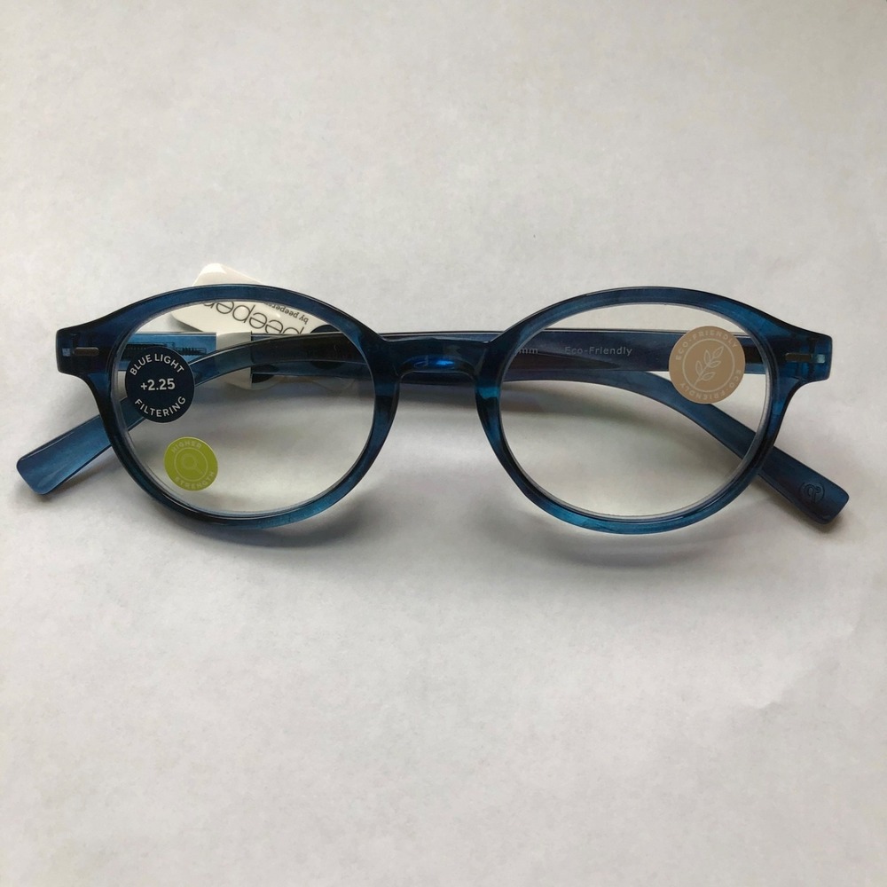 New Peepers Round Navy Blue Light Reading Glasses +2.25